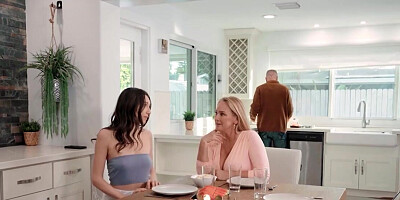 Tight bodied teen gets fucked by a blonde big boob momma