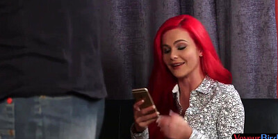 Redhead enjoys secretly filming roommates jerkoff