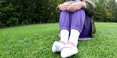 Girl in white socks outdoor feet worship
