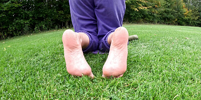 Girl in white socks outdoor feet worship