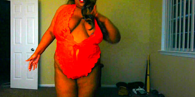 Sexy Curvy BBW in her red Lingerie, Streamate Webcam Model Trina Foxx