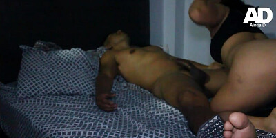 Stepmother fucks her stepson while they share a hotel bed
