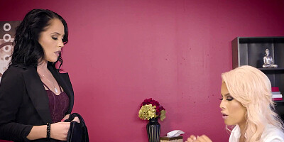 Perverted female boss likes to test new employees with strap-on