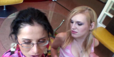 Sweetie carefully watches stepmother sucking and repeats all
