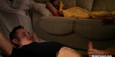 Sexy MILF Nicky Ferrari is throating dick and makes handjob for cum