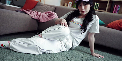 Brother caresses stepsister on the pussy