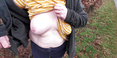 Naked Titslapping on the road