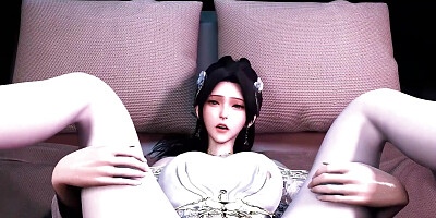 3D Cute Skinny Asian Slut Teasing the Big Cock to Fuck Her Pussy