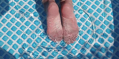 Cleaning the pool while barefoot