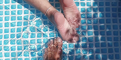 Cleaning the pool while barefoot