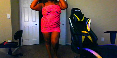 BBW Ebony Webcam Model Twerking in Pink Fishnets, Trina Foxx