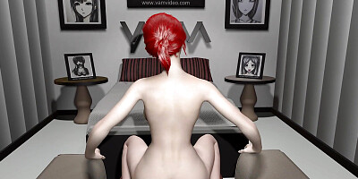 3D red hair mature milf cheating with big cock and got orgasm