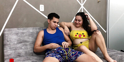 Stepmom finds me masturbating in the living room and helps me cum - porn in spanish