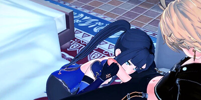 Genshin Impact - Mona rides Aether's dick, lets him cum inside. 3D Hentai.