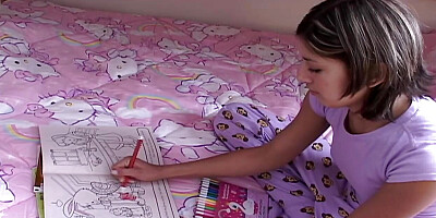 Trixie Teen wake up and get naughty. She showcasing her perfect tits and curse. She rubbing her pussy and play with it