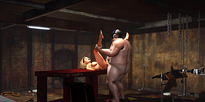 Sex slave young woman gets fucked by a masked man in the basement