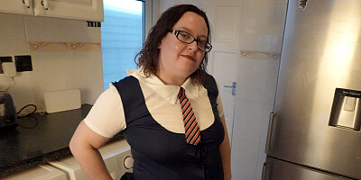 Naughty Wife in Collage Uniform Playing with Shaven Pussy