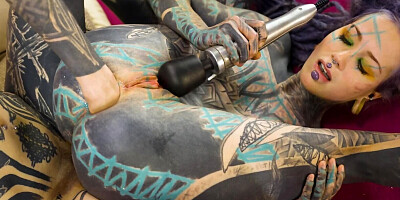 Dirty inked girls are fisting and playing with Hitachi toys