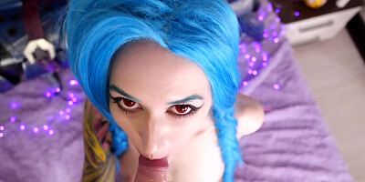 Blue-haired Czech camgirl with red eyes assfucked from behind