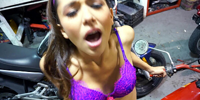 Entrancing slut gets fucked by motorcycle owner unsuspectedly