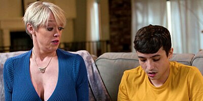 ADULT TIME - Huge Naturals MILF Dee Williams Fucks Stepson's Vibrating Controller While He Plays!