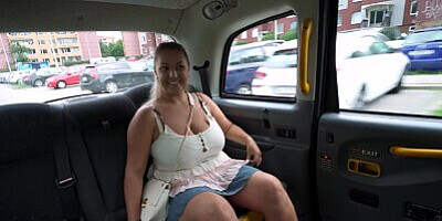 Female Fake Taxi Driver really enjoys playing with passengers huge natural boobs