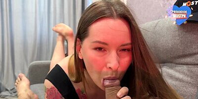 Savory blowjob with cum in mouth, she drank my sperm
