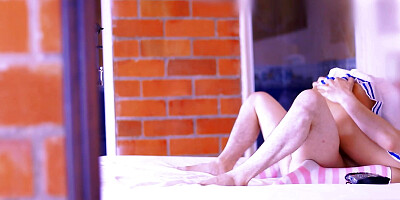 The stepsister and the teacher shared a soft laugh in the kitchen.