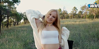 A walk in a forest area ended with public fucking and cum in the mouth
