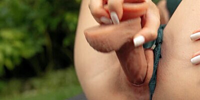 Girl with Big Tits in Sexy Green Lingerie Fucked Herself with a Dildo & Powerfully Cum