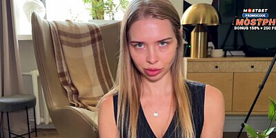 Stupid wanker is jerking off in one room with his hot stepsis. She wanna ride on his dick