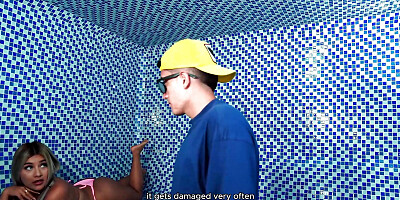 Nerd Boy fucks Colombian Blonde in the Sauna, and gives her all his cum in her mouth! Naty Delgado &amp, Pipeboy1
