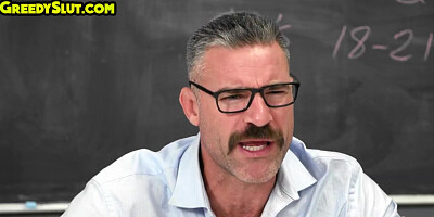 Greedy college babe throating teacher in the classroom