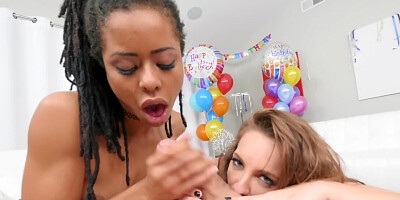 Sluts celebrate porn site anniversary by interracial threesome