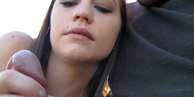 Amateur peach gives blowjob her pal in the fresh air