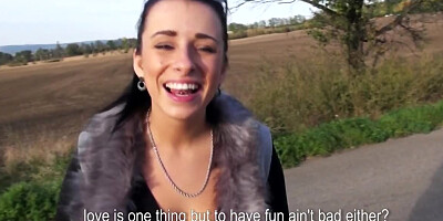 For money brunette blows stranger's dick in secluded area