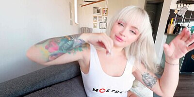 Blonde Girl was seduced to get CUM in mouth!