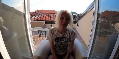 Short Haired Blonde Ingrida Masturbating With A Dildo While On Vacation In Croatia