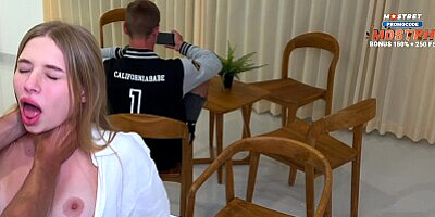 Horny slut is cheating her cuckold boyfriend behind his back