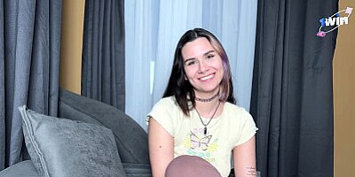 The girl next door looked at my big cock and sucked it