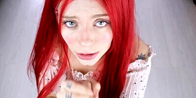 Red head hot BJ and cumshot POV. Making daddy feel good after work