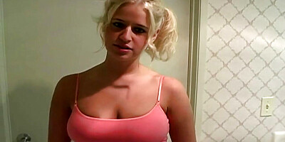 Busty blonde POV teen gives a handjob