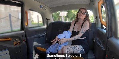 Inked taxi slut rides taxi man in car outdoor for discount