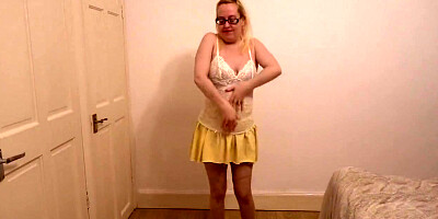 Dancing Striptease In Yellow Miniskirt And Pantyhose