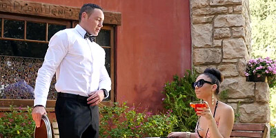 A chick is on her knees outdoors and she is getting fucked hard