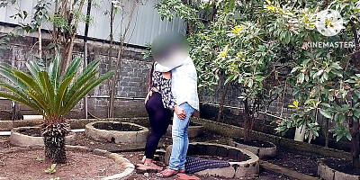 garden Girlfriend with boyfriend blowjob and fucking without condom.