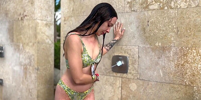 Tropical Public Shower In The Dominican Rebublic