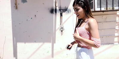 Brunette teen has oral sex for money in the street sucking on cam