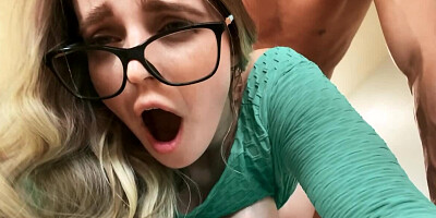 Chick with glasses and huge boobs needs bearded buddy's dick