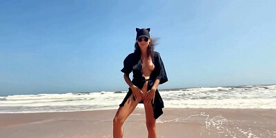 teen 18+ Girl Fingering Shaved Pussy On The Seashore Beach Public Outdoor Solo Mastirbation